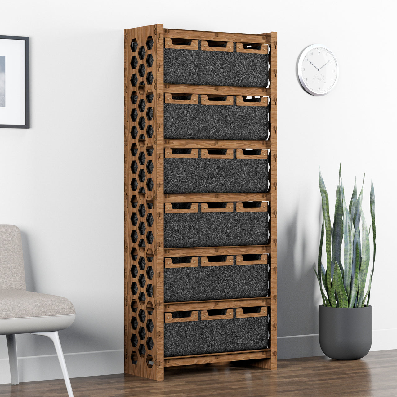 Honeycomb Tall Wide 18 Drawer Storage Tower [18 SMALL BLACK BINS]