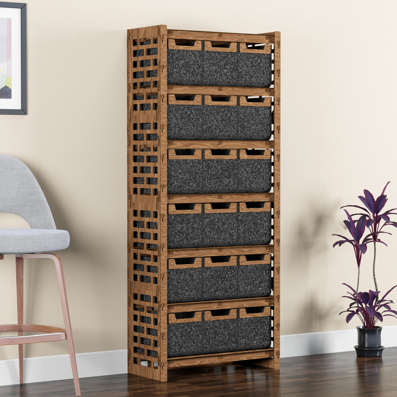 Brickwall Tall Wide 18 Drawer Storage Tower [18 SMALL BLACK BINS]