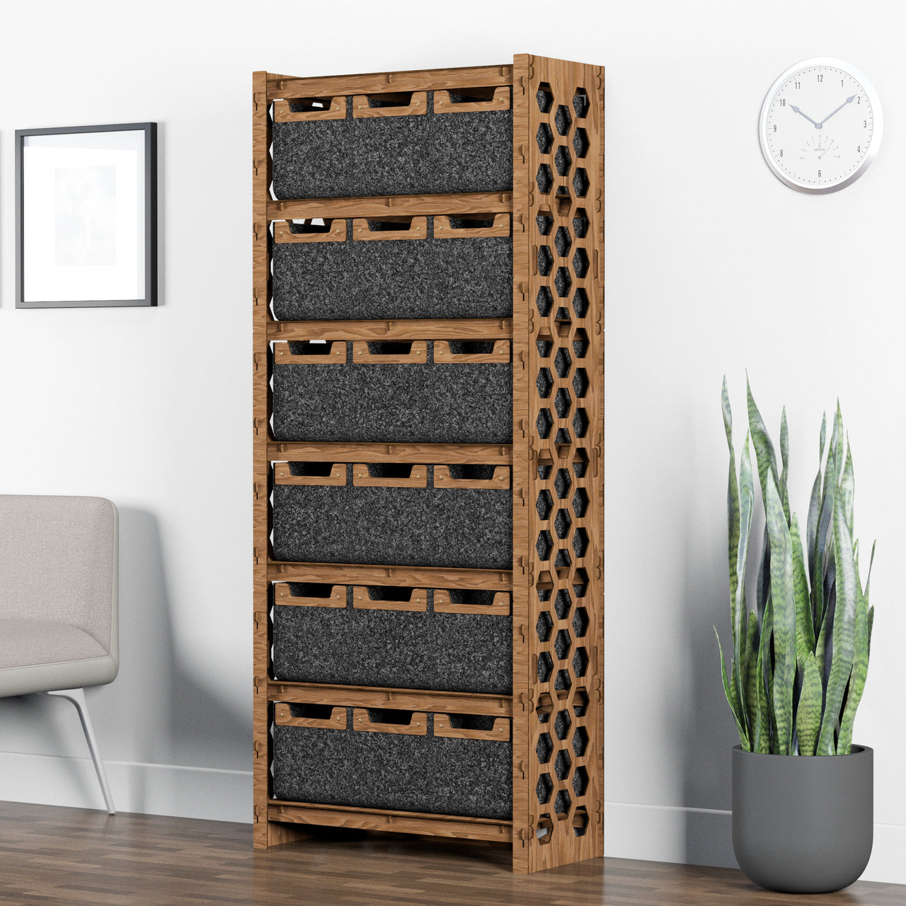 Honeycomb Tall Wide 18 Drawer Storage Tower [18 SMALL BLACK BINS]