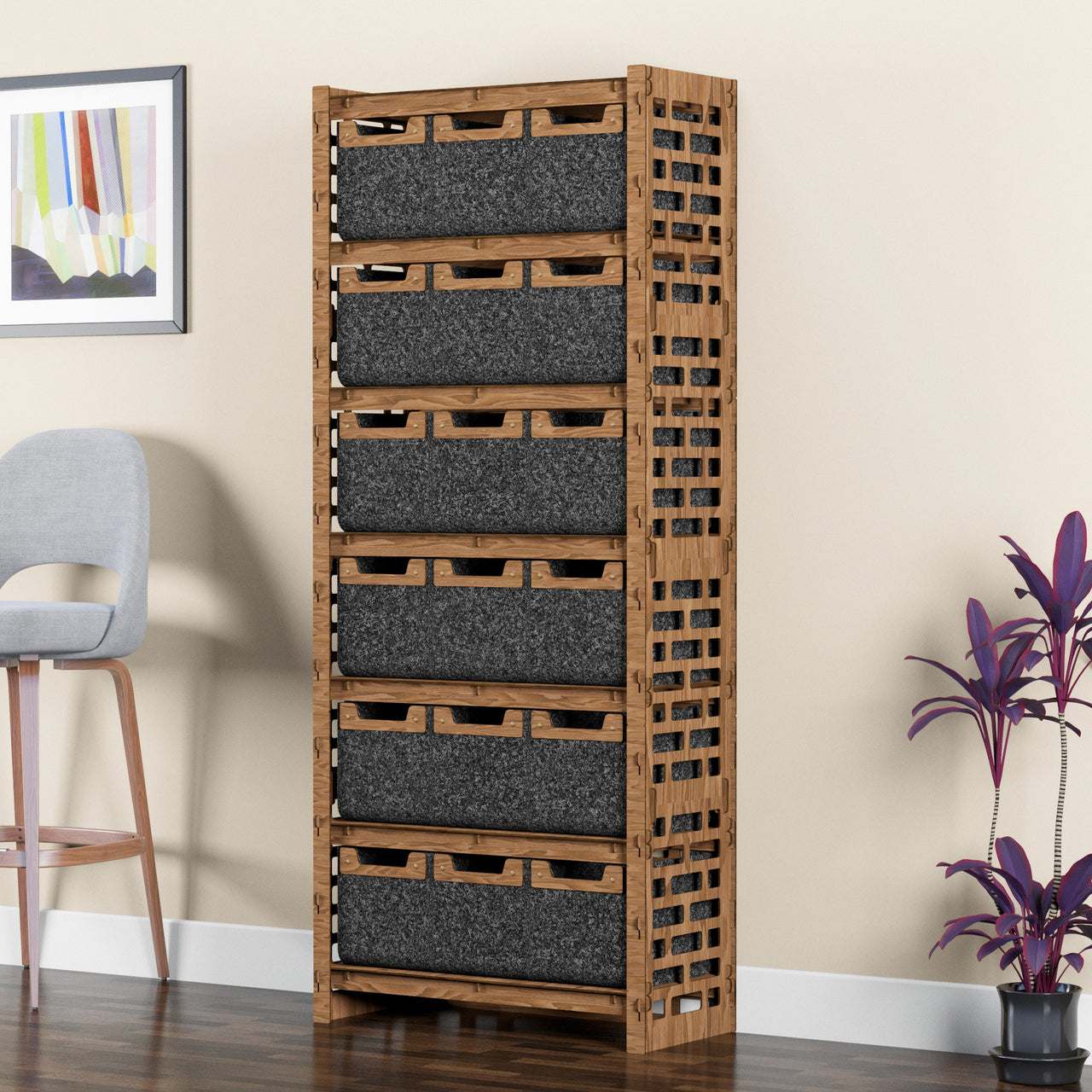 Brickwall Tall Wide 18 Drawer Storage Tower [18 SMALL BLACK BINS]