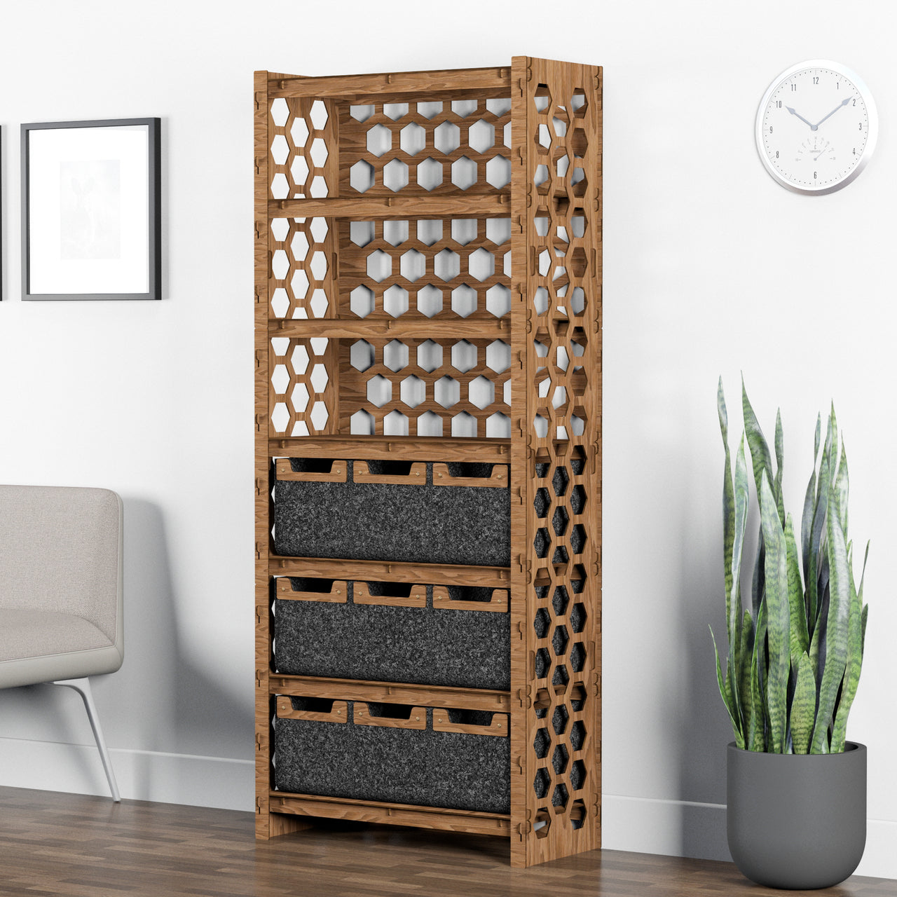 Honeycomb Tall Wide 9 Drawer Storage Tower [9 SMALL BLACK BINS]