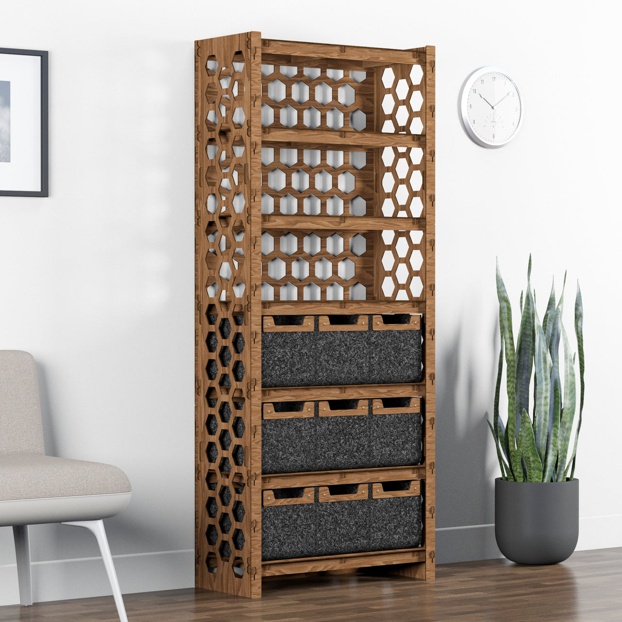 Honeycomb Tall Wide 9 Drawer Storage Tower [9 SMALL BLACK BINS]