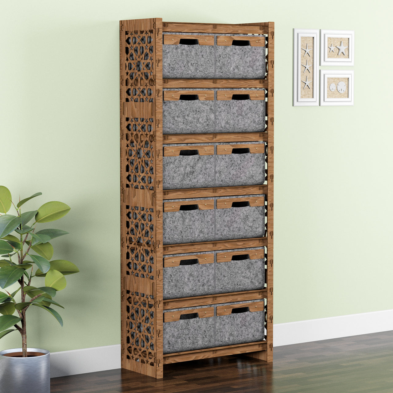 Arabic Tall Wide 12 Drawer Storage Tower [12 LARGE GRAY BINS]