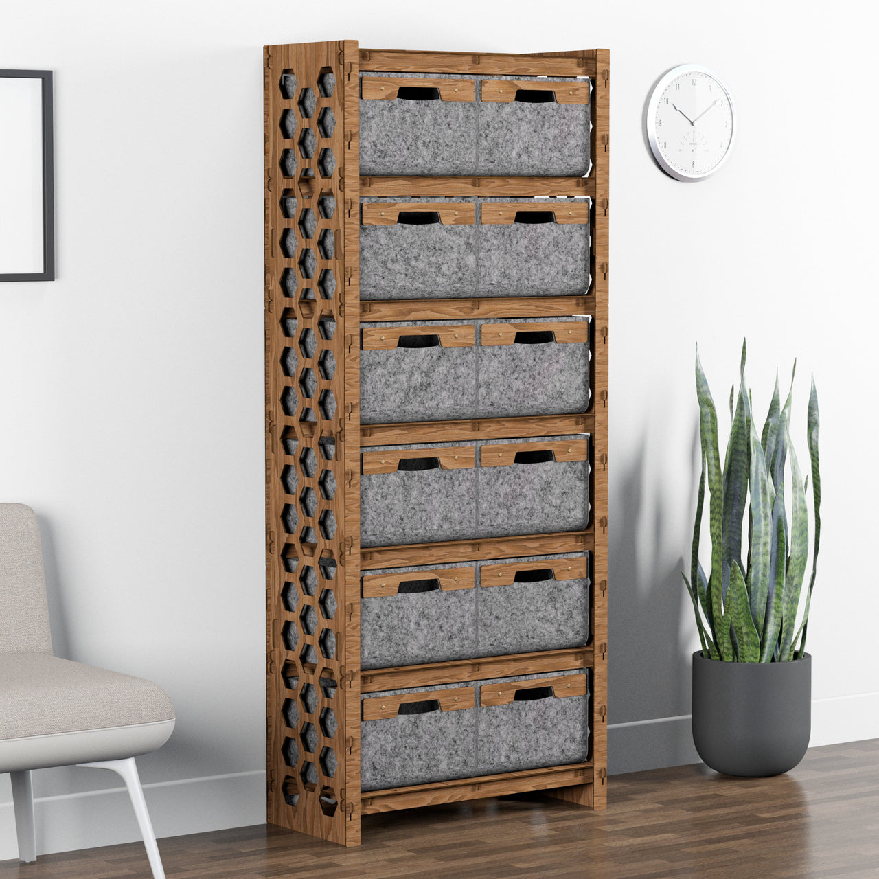 Honeycomb Tall Wide 12 Drawer Storage Tower [12 LARGE GRAY BINS]