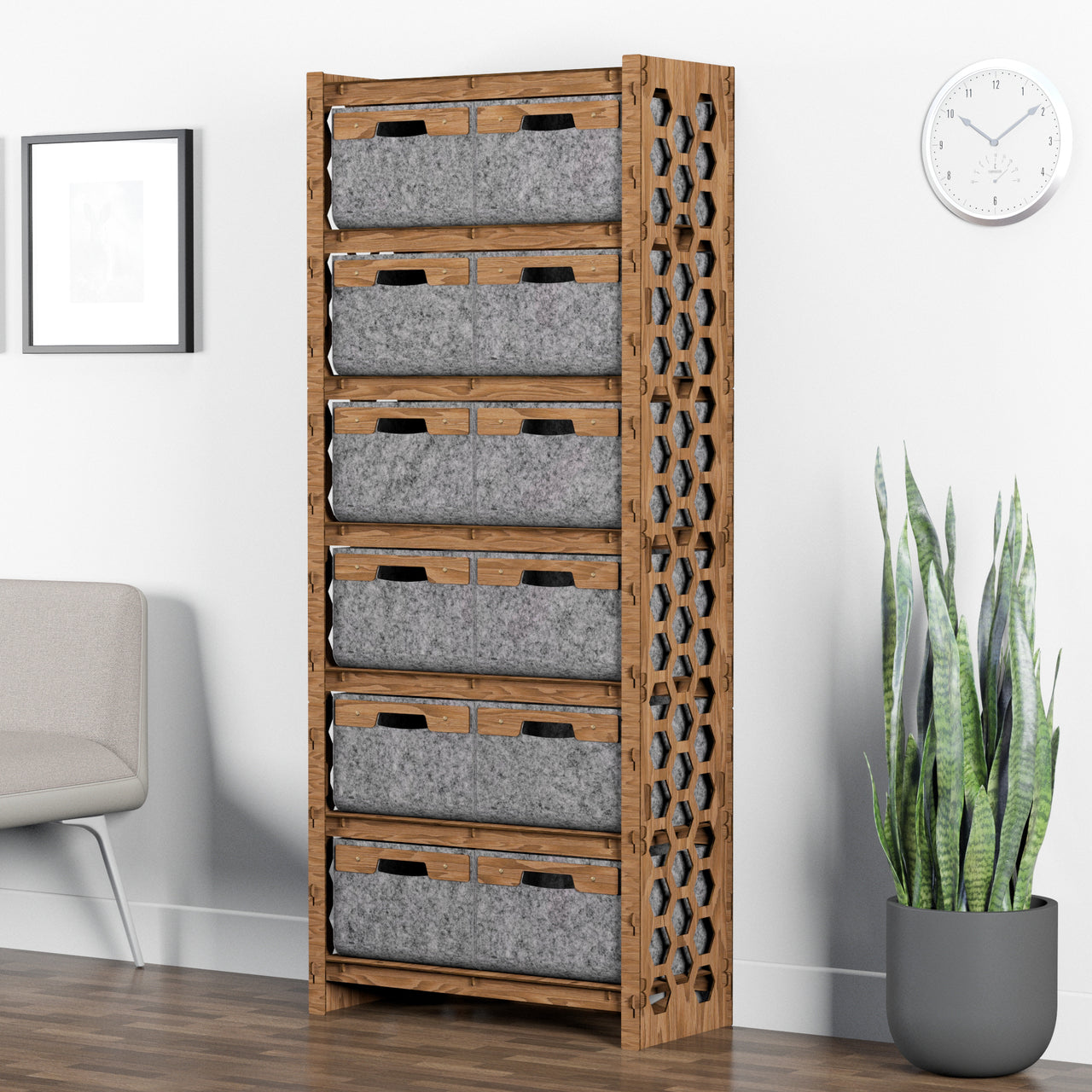 Honeycomb Tall Wide 12 Drawer Storage Tower [12 LARGE GRAY BINS]