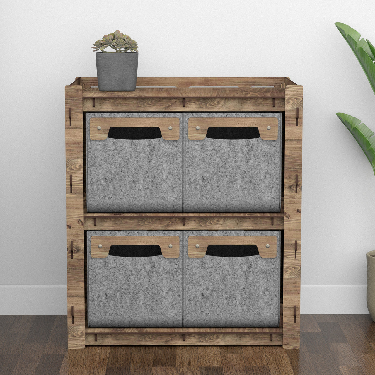 Brickwall Bedside Table Nightstand 4 Drawers [4 SMALL GRAY BINS]