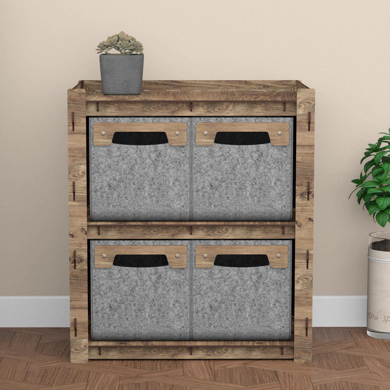 Stones Bedside Table Nightstand 4 Drawers [4 SMALL GRAY BINS]