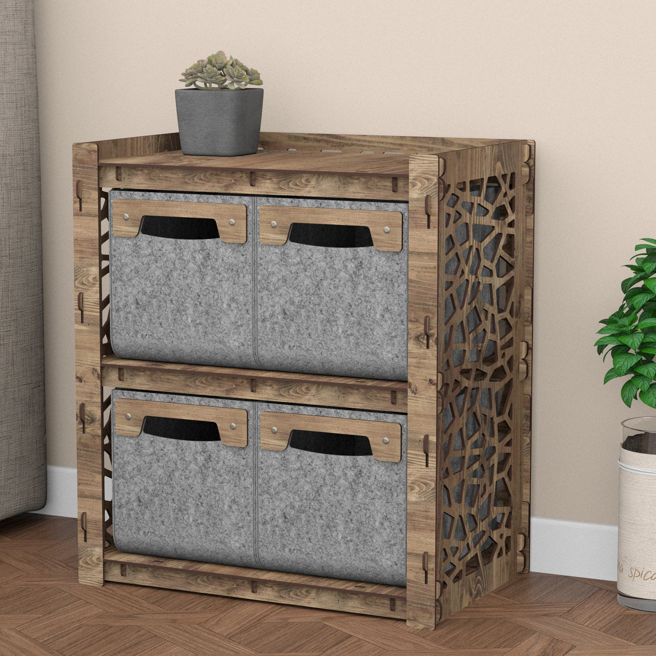 Stones Bedside Table Nightstand 4 Drawers [4 SMALL GRAY BINS]