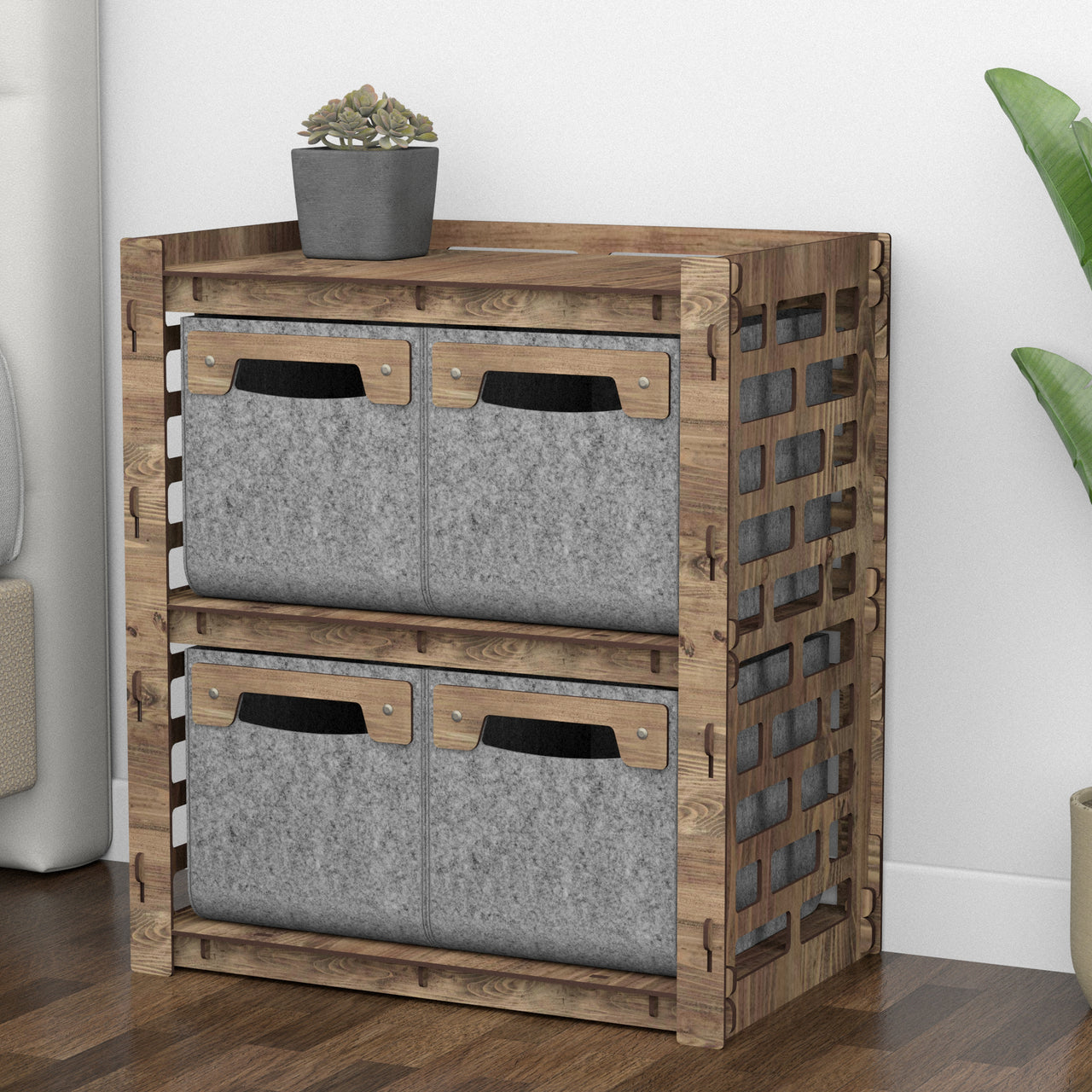 Brickwall Bedside Table Nightstand 4 Drawers [4 SMALL GRAY BINS]