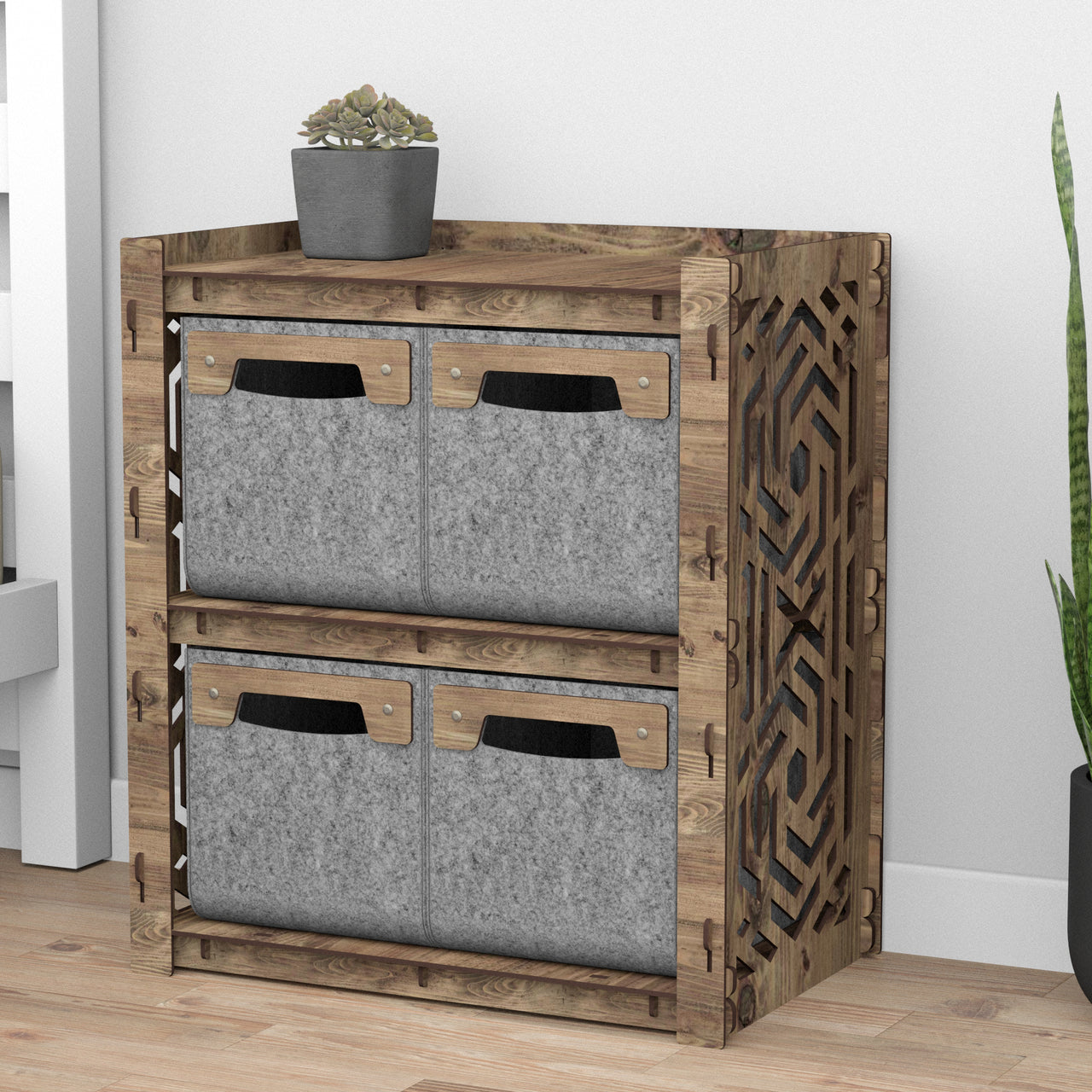 Solar Bedside Table Nightstand 4 Drawers [4 SMALL GRAY BINS]