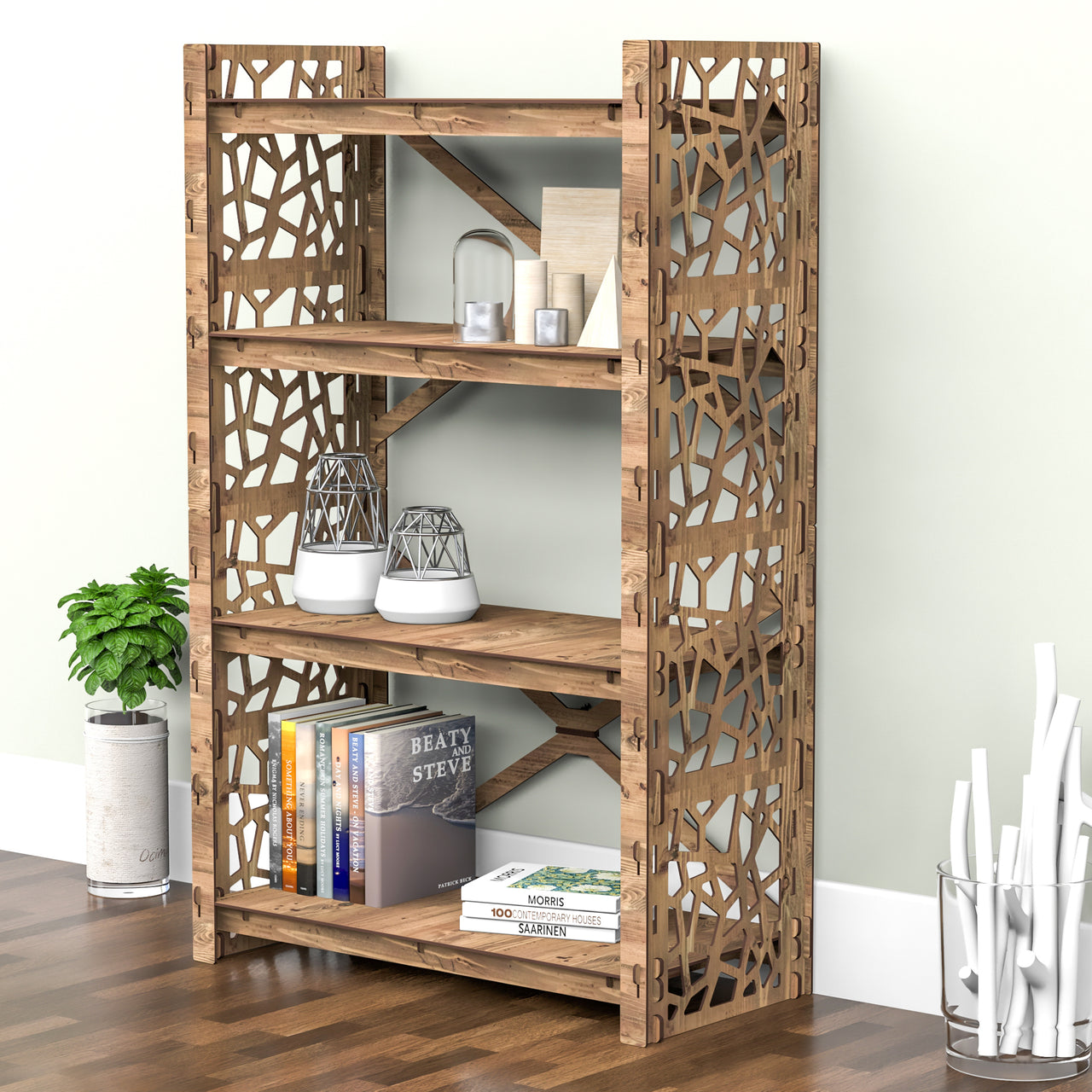 Stones X 4-tier Open Back Bookshelf Bookcase Shelving Unit