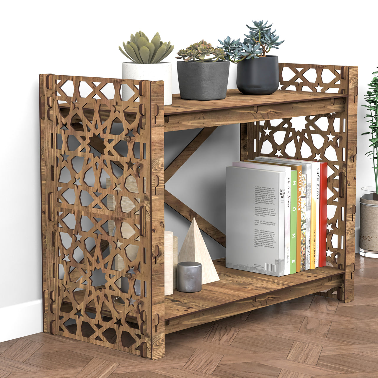 Arabic X 2-tier Backless Open Bookshelf Bookcase Shelving Unit