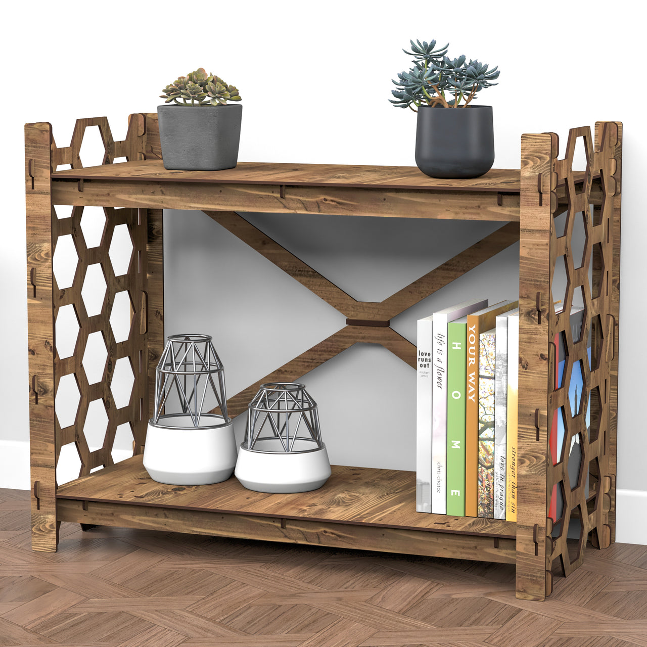 Honeycomb X 2-tier Backless Open Bookshelf Bookcase Shelving Unit
