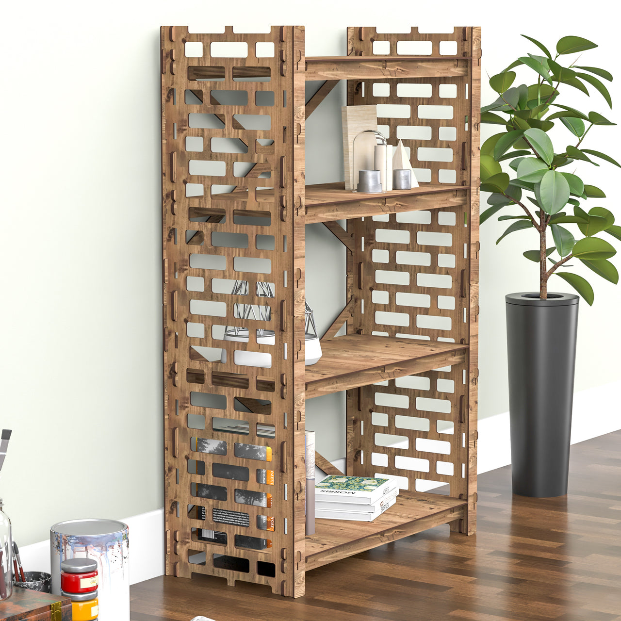 Brickwall X 4-tier Bookshelf Bookcase Shelving Unit