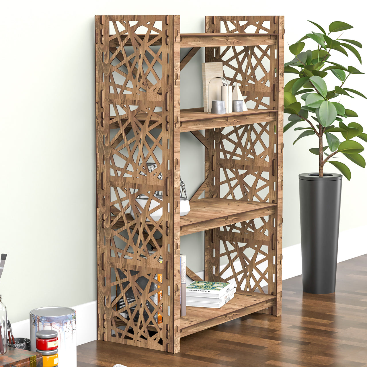 Crystals X 4-tier Open Back Bookshelf Bookcase Shelving Unit