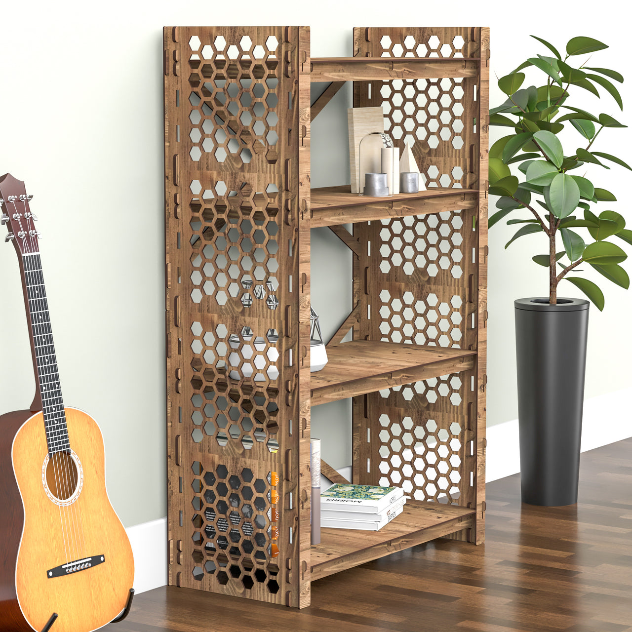 Honeycomb-S X 4-tier Open Back Bookshelf Bookcase Shelving Unit