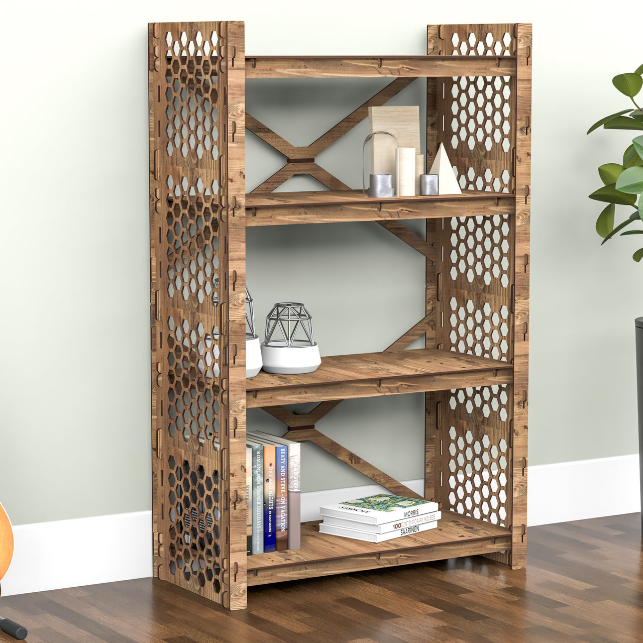 Honeycomb-S X 4-tier Open Back Bookshelf Bookcase Shelving Unit