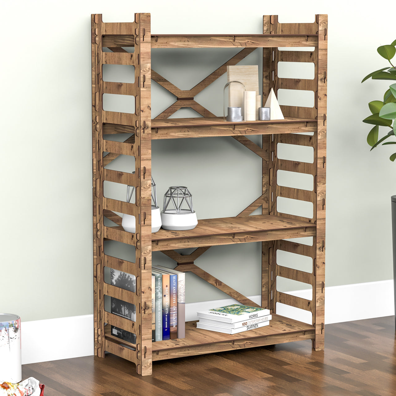 Ladder X 4-tier Open Back Bookshelf Bookcase Shelving Unit