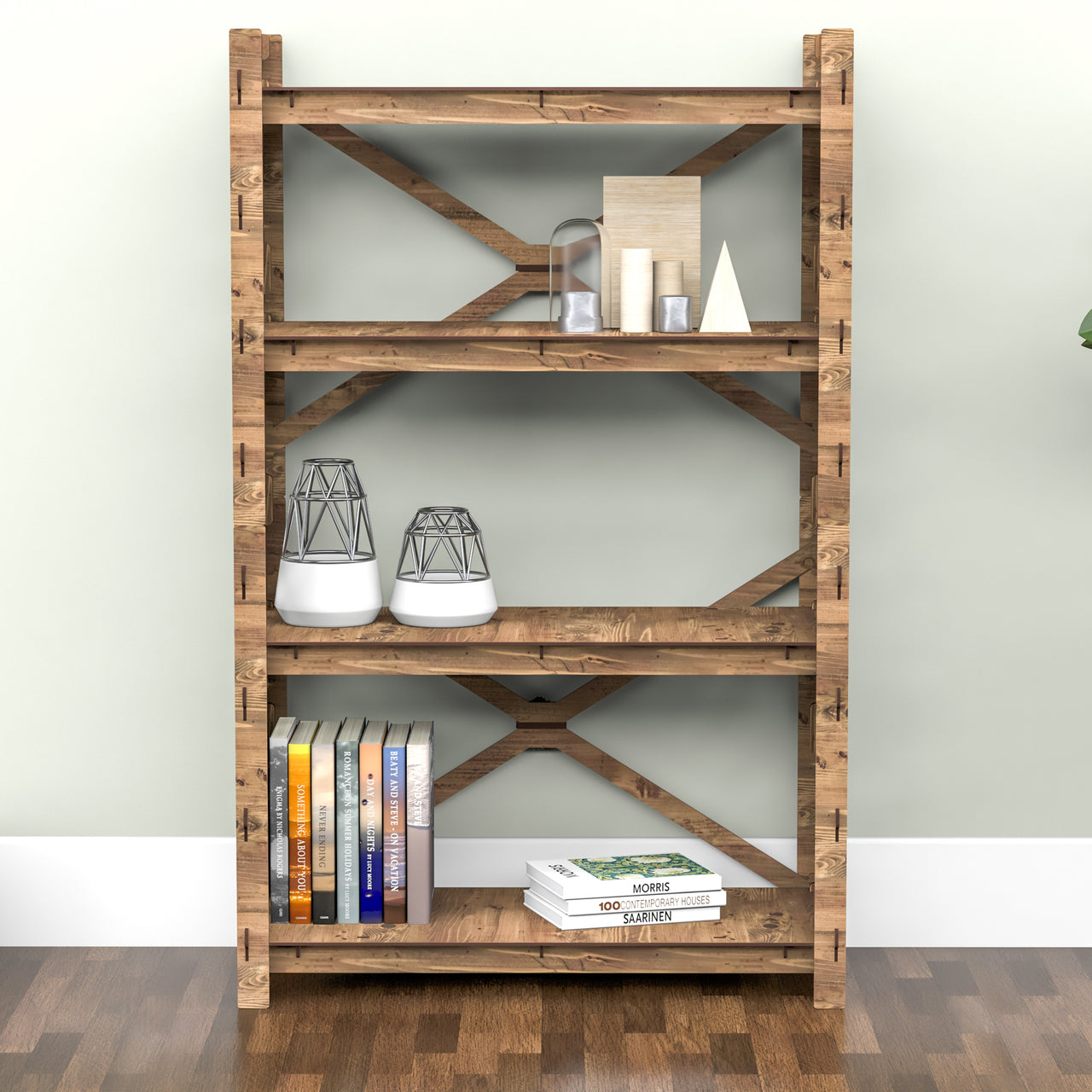 Mermaid X 4-tier Open Back Bookshelf Bookcase Shelving Unit