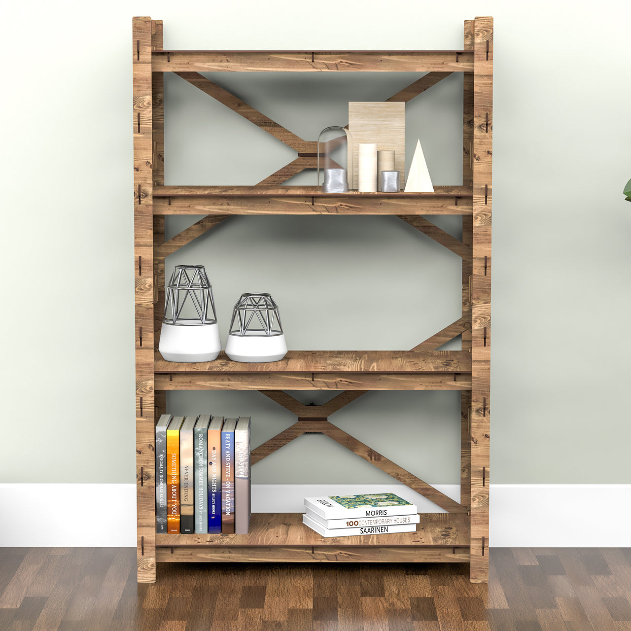 Ladder X 4-tier Open Back Bookshelf Bookcase Shelving Unit