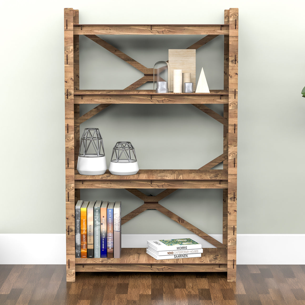 Crystals X 4-tier Open Back Bookshelf Bookcase Shelving Unit