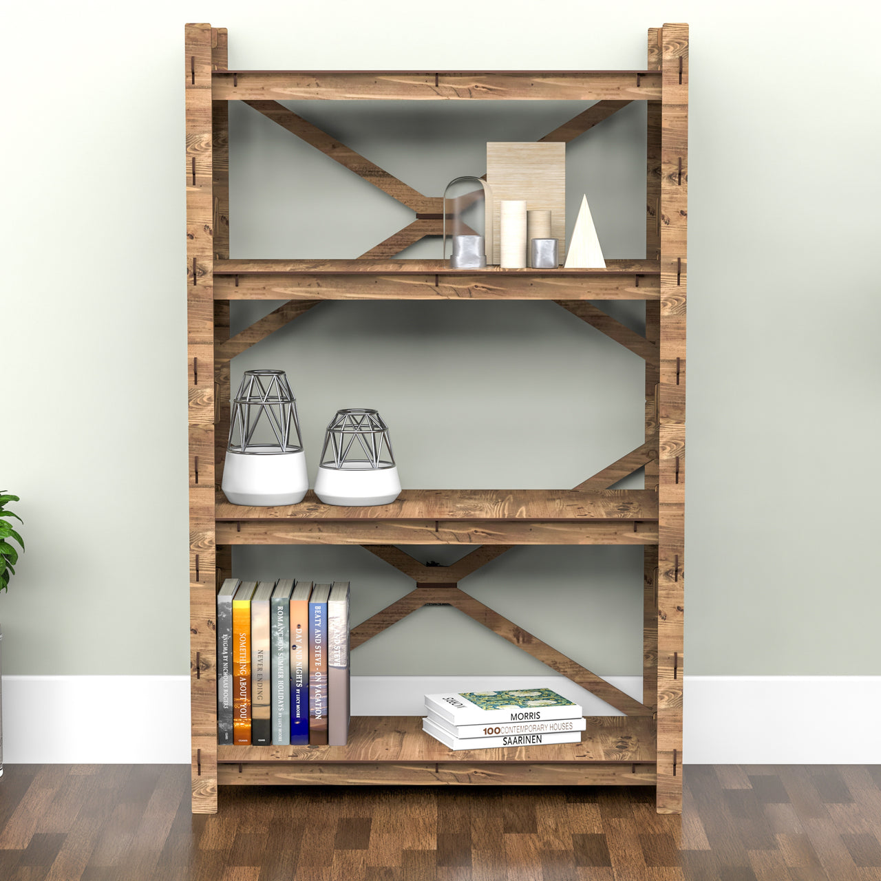 Solar X 4-tier Open Back Bookshelf Bookcase Shelving Unit