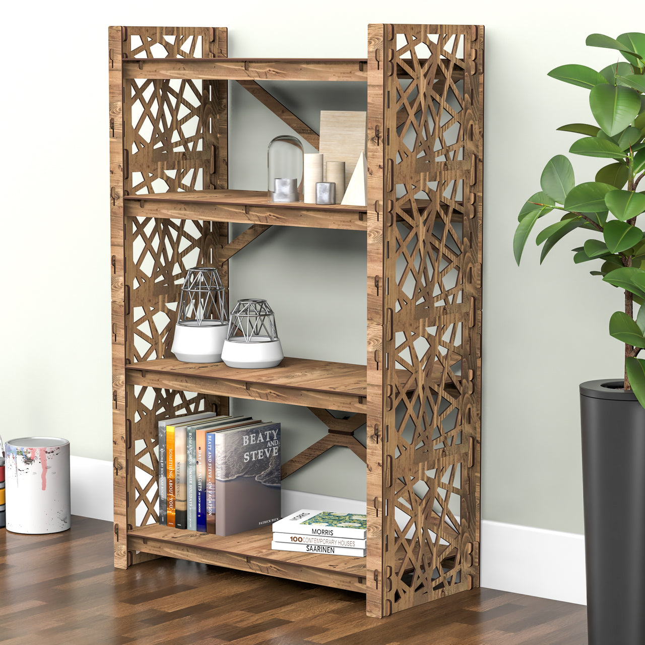 Crystals X 4-tier Open Back Bookshelf Bookcase Shelving Unit