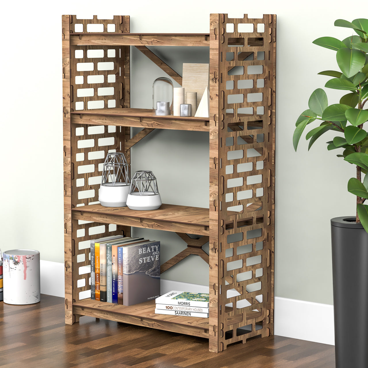 Brickwall X 4-tier Bookshelf Bookcase Shelving Unit