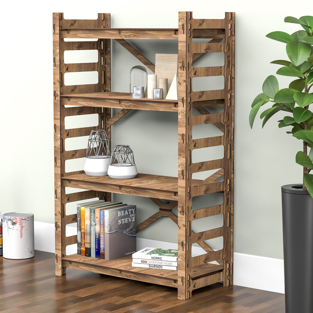 Ladder X 4-tier Open Back Bookshelf Bookcase Shelving Unit