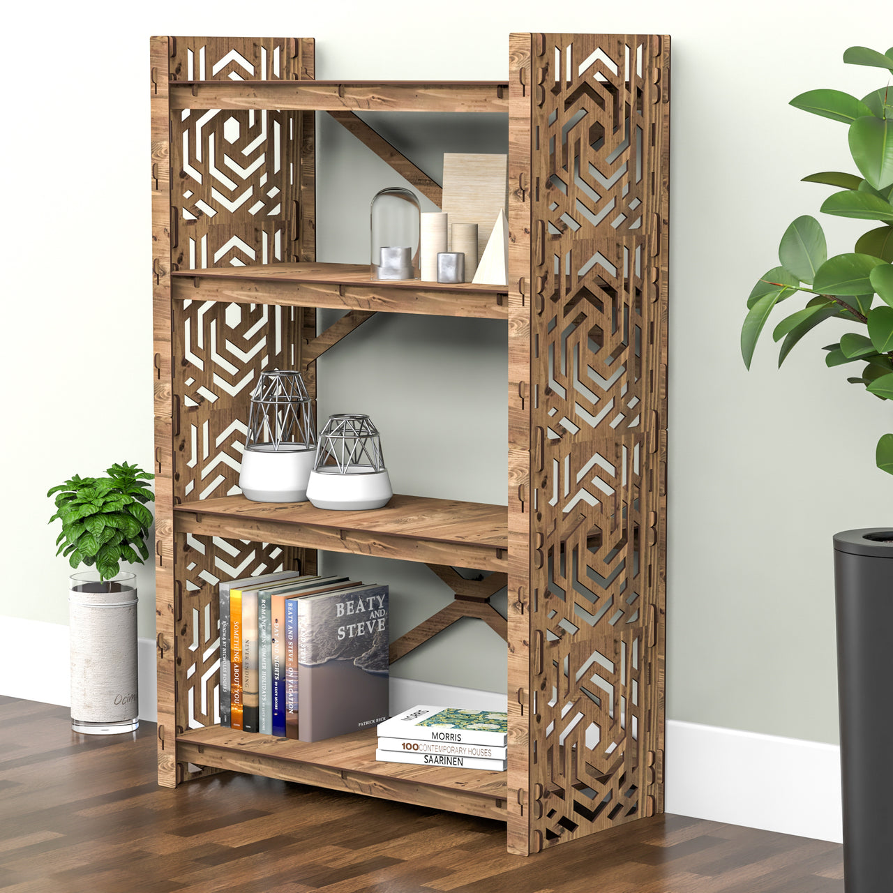 Solar X 4-tier Open Back Bookshelf Bookcase Shelving Unit