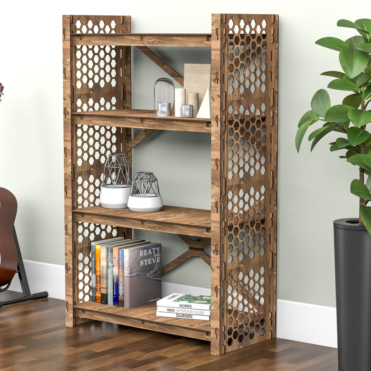 Honeycomb-S X 4-tier Open Back Bookshelf Bookcase Shelving Unit