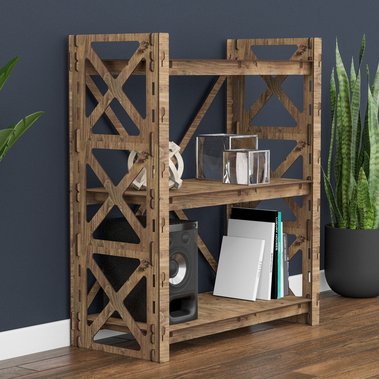 Cross X 3-tier Bookshelf Bookcase Shelving Unit