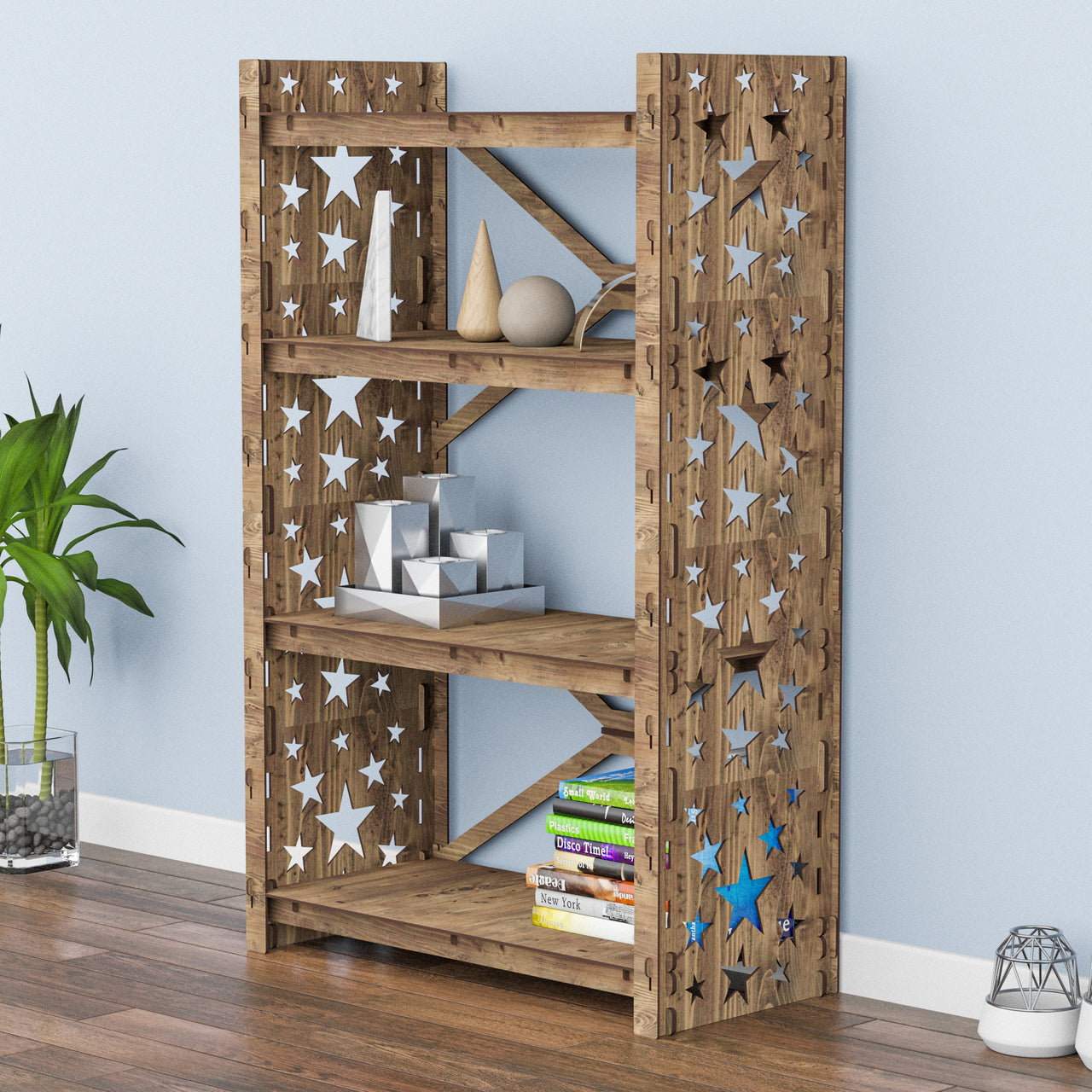 Stars X 4-tier Open Back Bookshelf Bookcase Shelving Unit