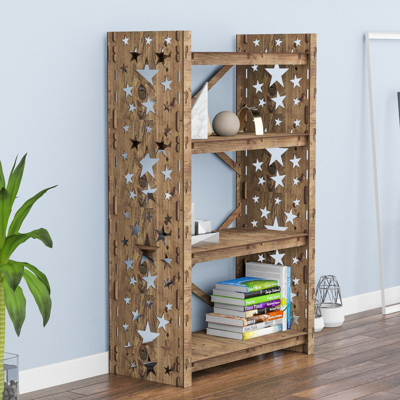 Stars X 4-tier Open Back Bookshelf Bookcase Shelving Unit