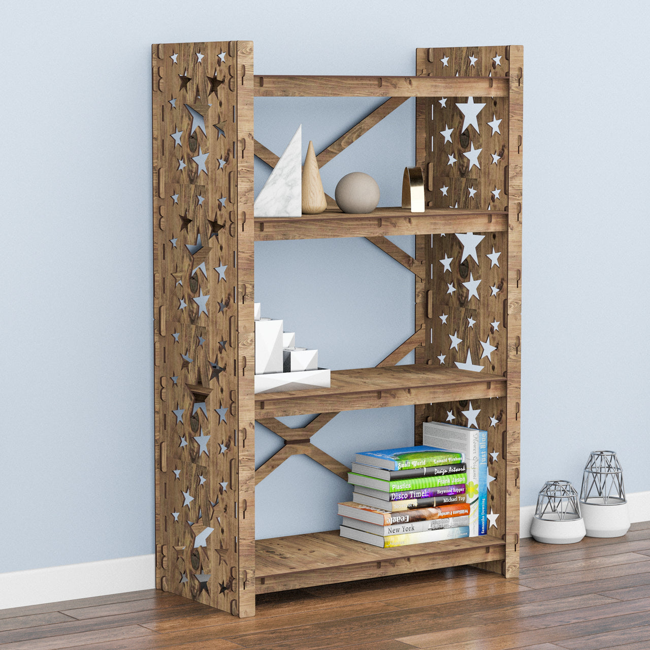 Stars X 4-tier Open Back Bookshelf Bookcase Shelving Unit