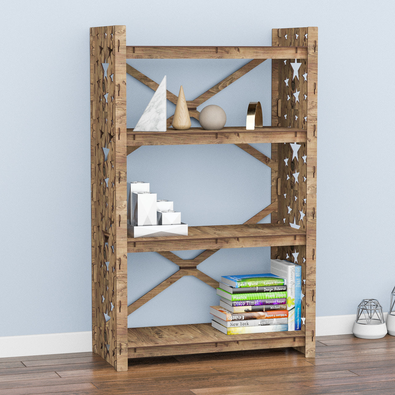 Stars X 4-tier Open Back Bookshelf Bookcase Shelving Unit