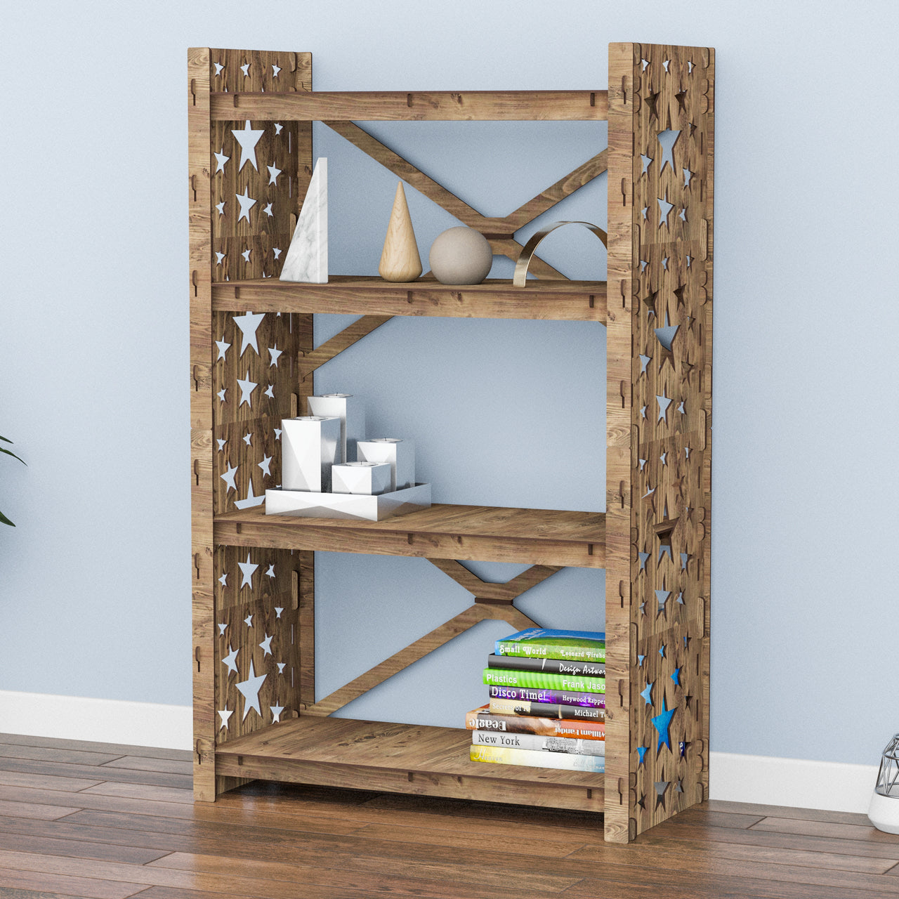 Stars X 4-tier Open Back Bookshelf Bookcase Shelving Unit