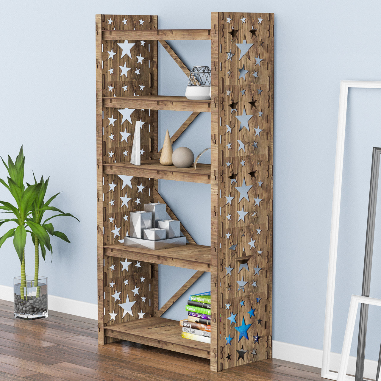 Stars X 5-tier Bookshelf Bookcase Shelving Unit