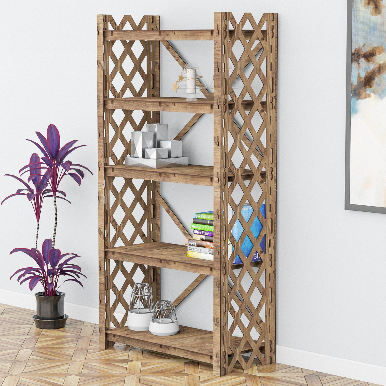 Rhombus X 5-tier Bookshelf Bookcase Shelving Unit