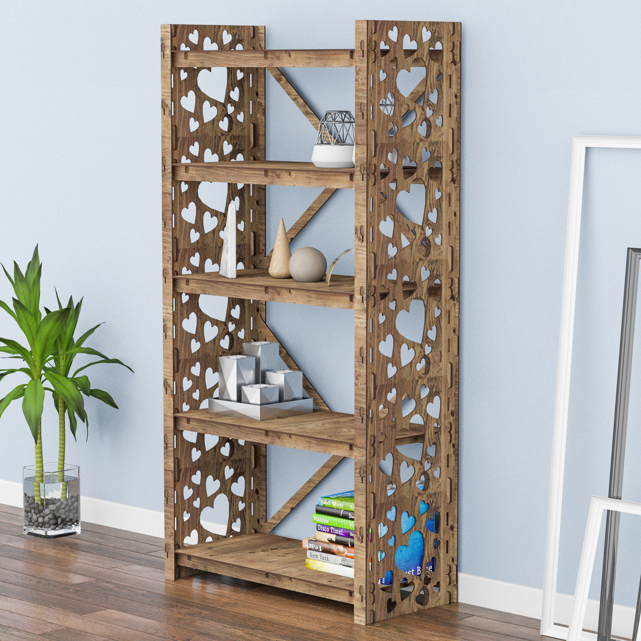 Hearts X 5-tier Bookshelf Bookcase Shelving Unit