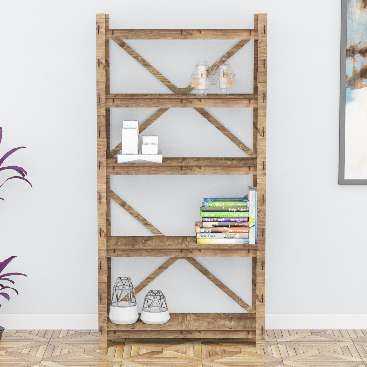 X-Frame 5-tier Bookshelf Bookcase Shelving Unit