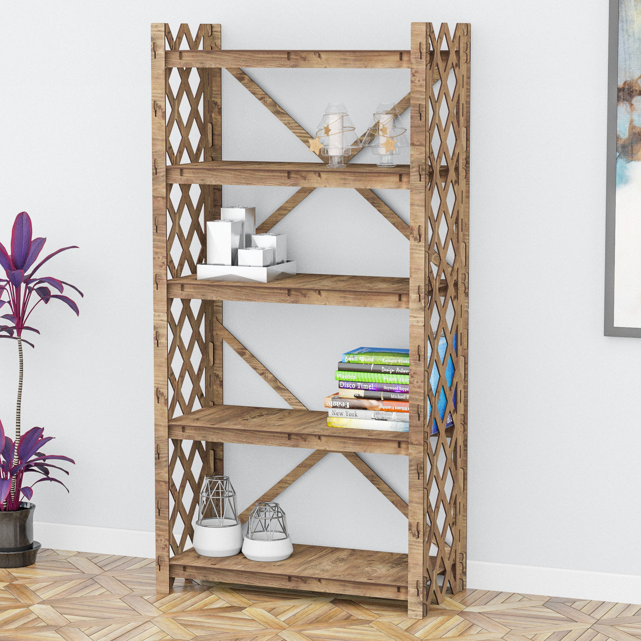 Rhombus X 5-tier Bookshelf Bookcase Shelving Unit