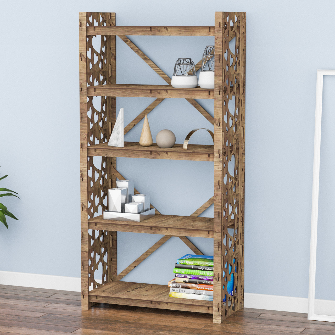 Hearts X 5-tier Bookshelf Bookcase Shelving Unit