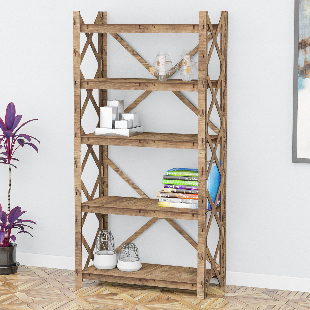 X-Frame 5-tier Bookshelf Bookcase Shelving Unit