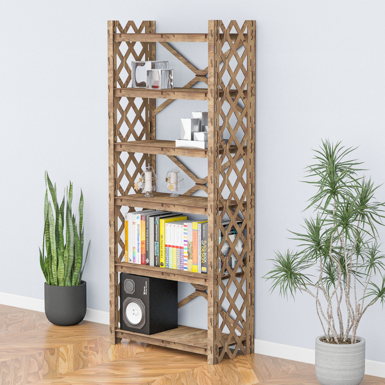 Rhombus X 6-tier Bookshelf Bookcase Shelving Unit (No Back)