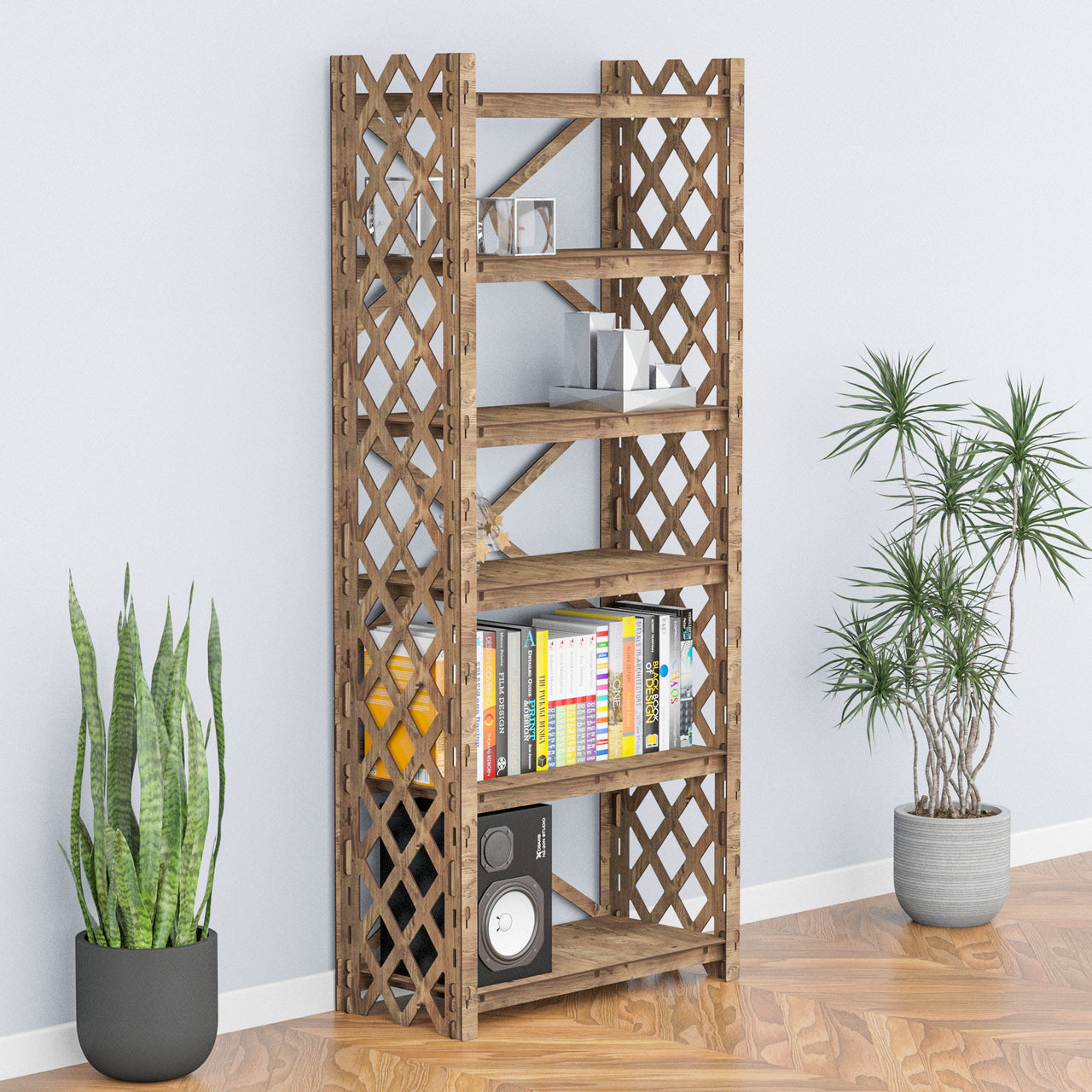 Rhombus X 6-tier Bookshelf Bookcase Shelving Unit (No Back)