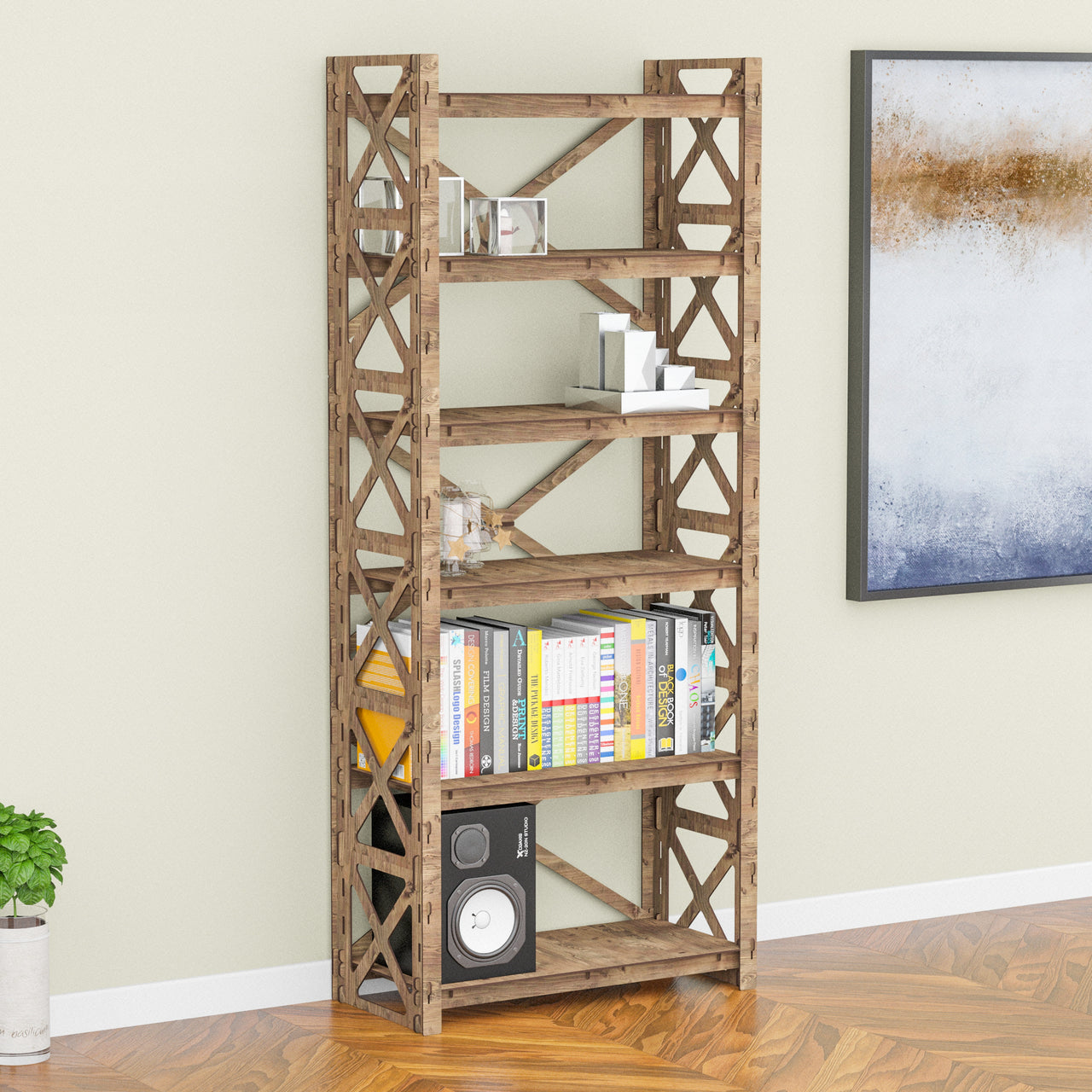 Cross X 6-tier Bookshelf Bookcase Shelving Unit (No Back)