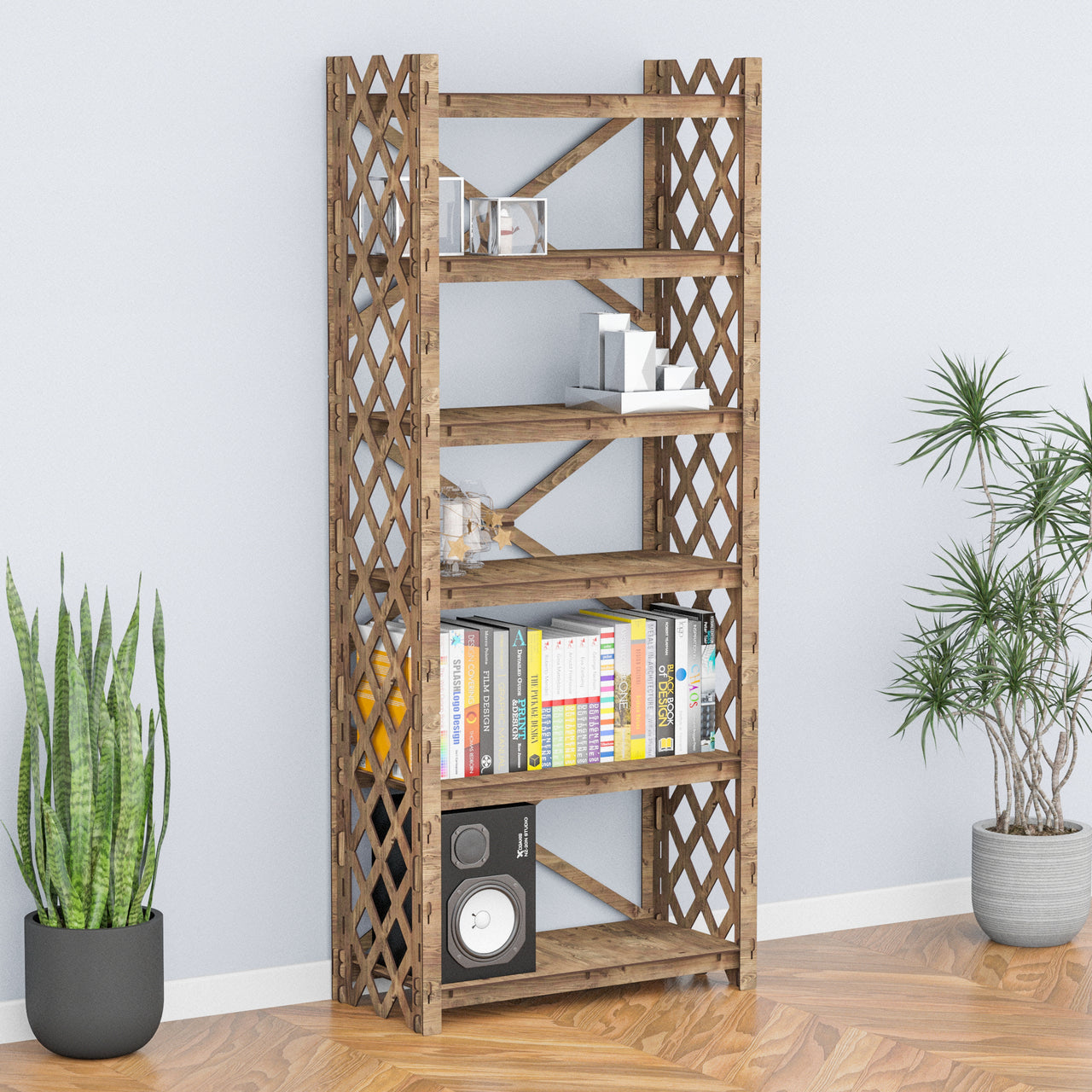 Rhombus X 6-tier Bookshelf Bookcase Shelving Unit (No Back)