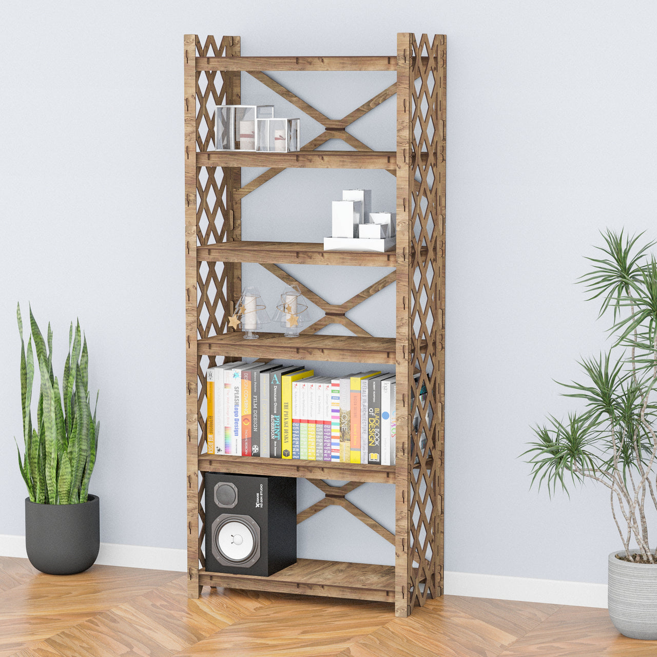 Rhombus X 6-tier Bookshelf Bookcase Shelving Unit (No Back)