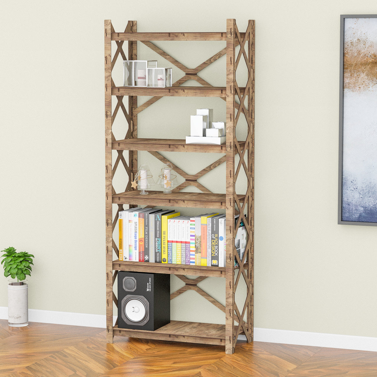 X-frame 6-tier  Bookshelf Bookcase Shelving Unit (No Back)